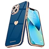 Teageo Compatible with iPhone 13 Case for Girl Women Cute Love-Heart Luxury Bling Plating Soft Back Cover Raised Camera Protection Bumper Silicone Shockproof Phone Case for iPhone 13, Royal Blue