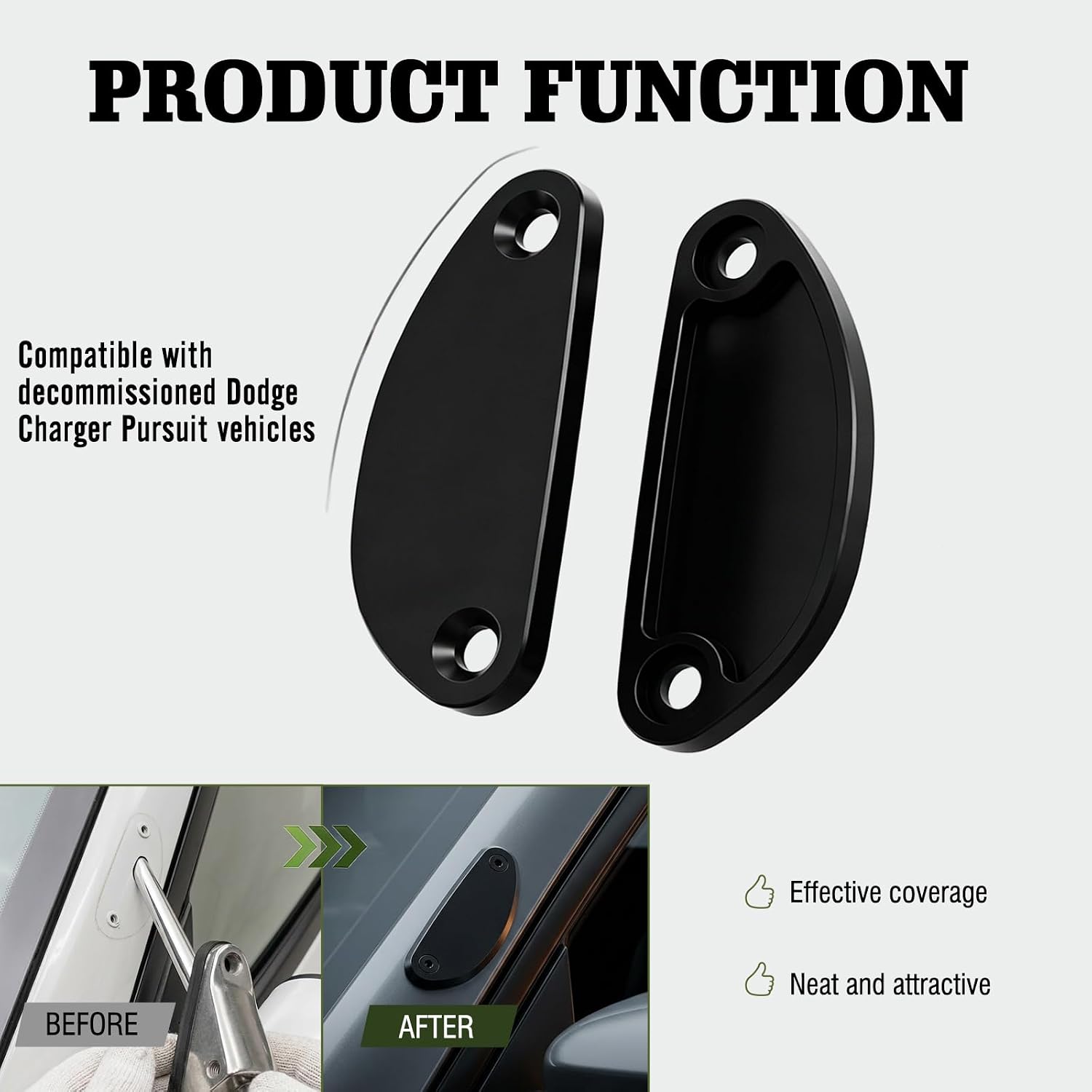 YunGlee Spotlight Block Off Pads Compatible with Dodge Charger Pursuit 253R & 253L, Black Aluminum A-Pillar Hole Covers (Pair)