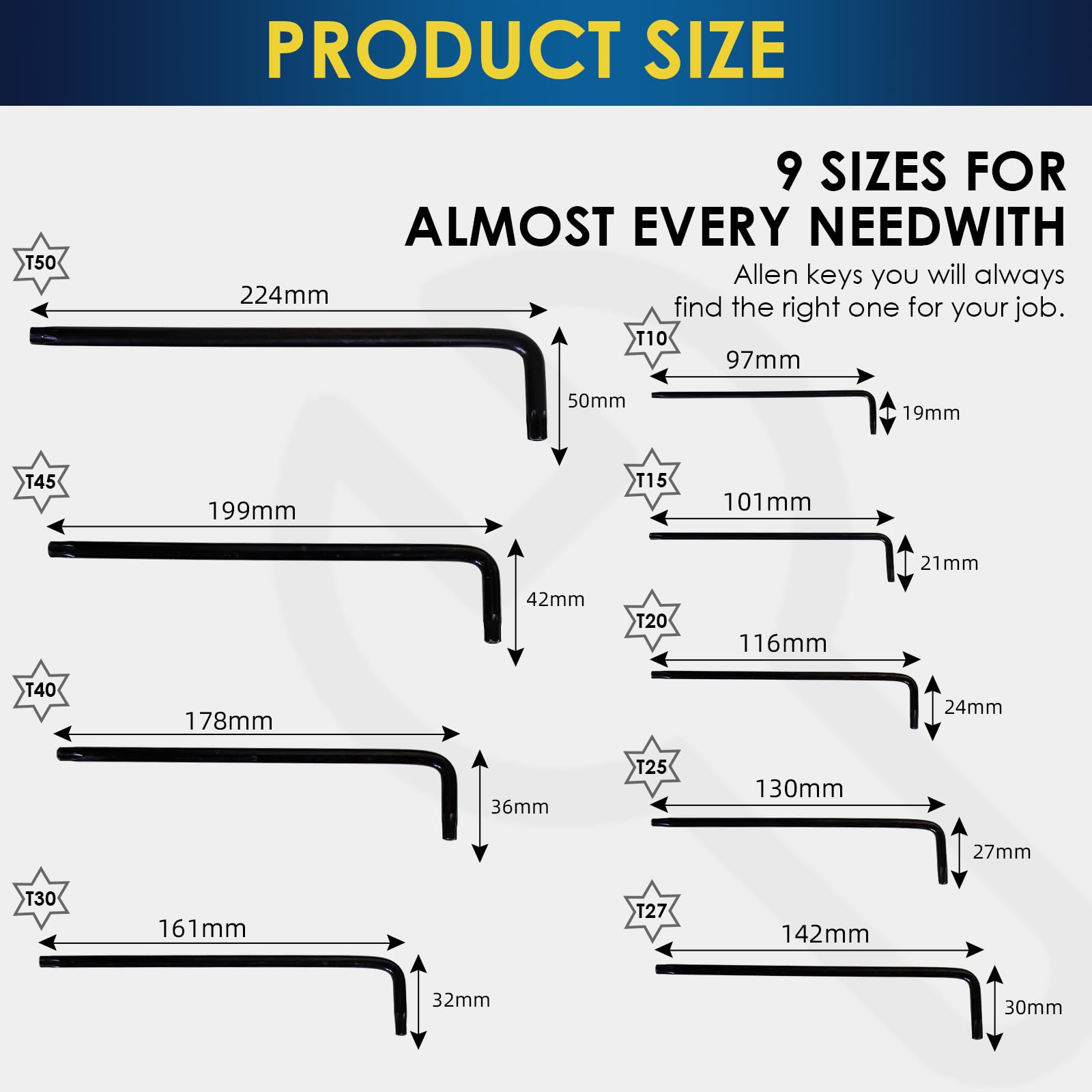 CCLIFE 18-częściowy zestaw kluczy imbusowych Torx z uchwytem, klucz imbusowy TX klucz kątowy | 1,5 mm-10 mm i T10-T50 | Cr-V