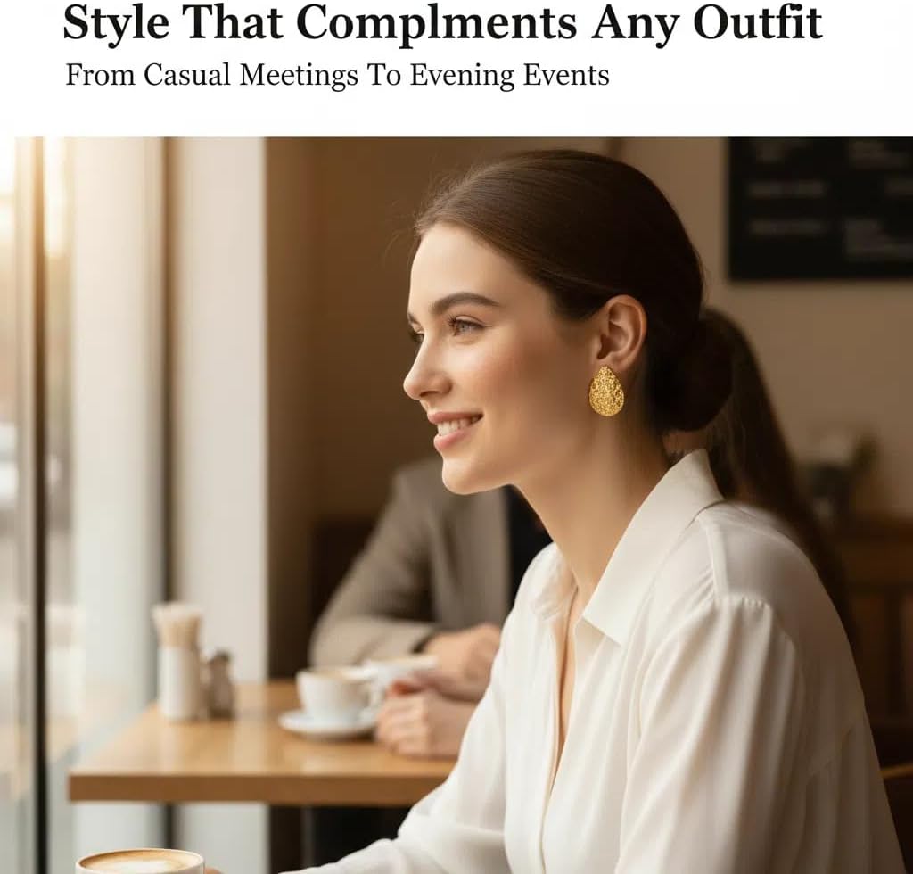 14K Gold Plated Statement Earrings for Women Trendy Chunky Teardrop Drop Dangle Earrings Hypoallergenic Large Stud Earrings Formal Wedding Prom Jewelry - Image 7