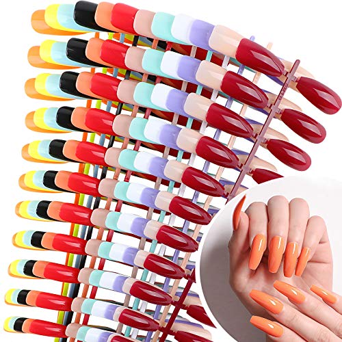 288pcs Faux Ongle Long Faux Ongles Ballerine Colorés Ongles Nails Art Couverture Complète Artificiel pour Femme Fille