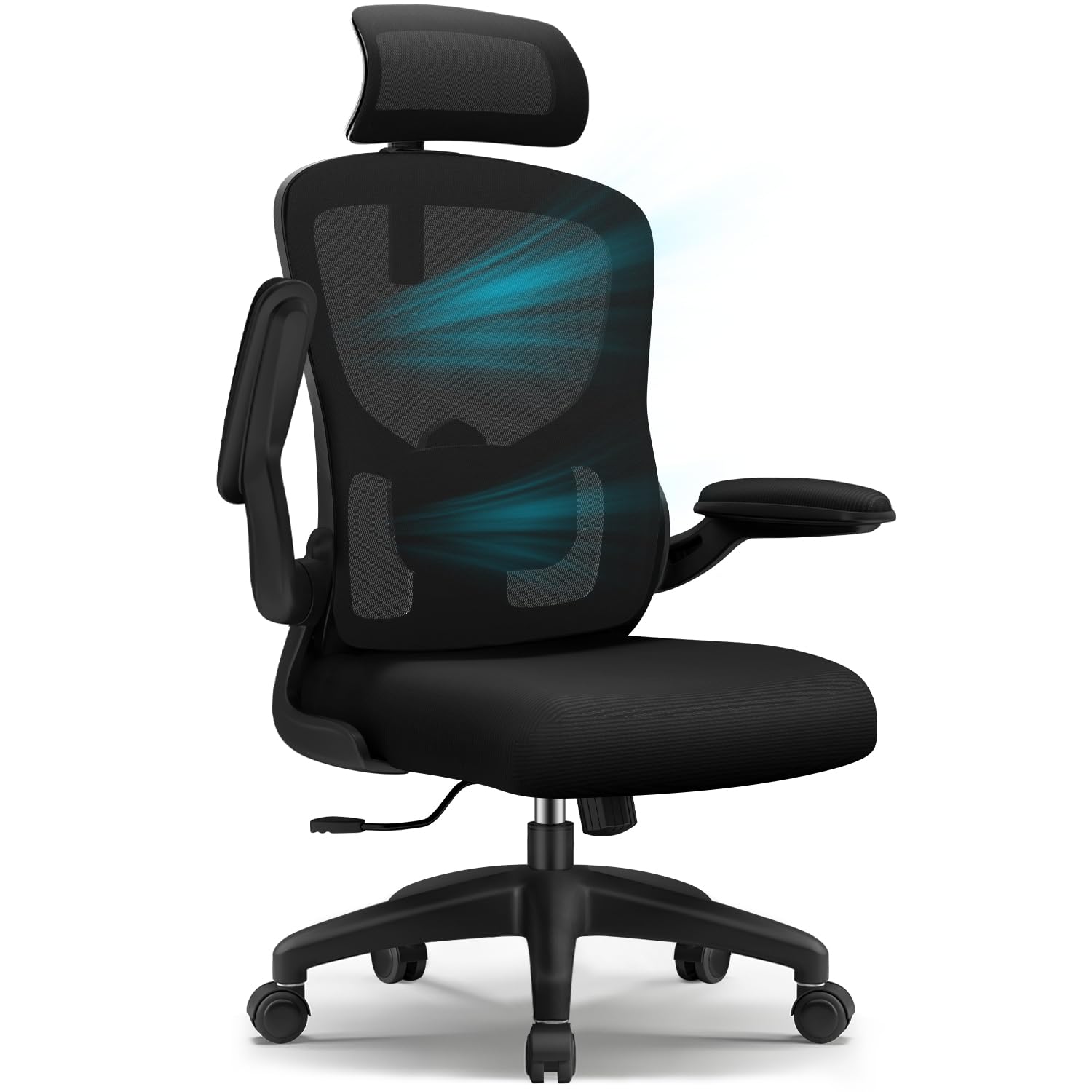 Chaise Bureau Ergonomique, Chaise de Bureau Inclinable Pivotant, Fauteuil de Bureau 150kg Confortable à roulettes, Appui-tête et Accoudoirs Ajustables, Siège Bureau avec Le Support Lombaire