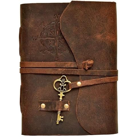 Compass Vintage Leather Journal - Antique Handmade Leather Bound journal with deckle edge paper for Men And Women Diary - Leather Sketchbook - Drawing Journal Notebook - Gift (Vintage Brown,8"x6") Cover