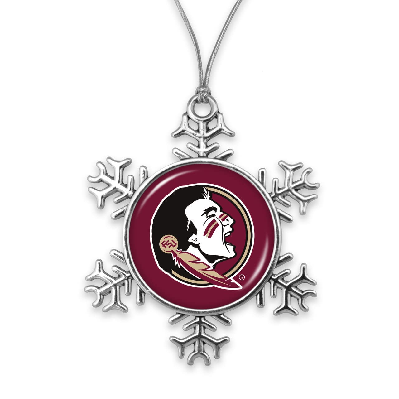 Florida State Seminoles Snowflake with Team Logo Silver Metal Christmas Ornament Gift Tree Decoration FSU