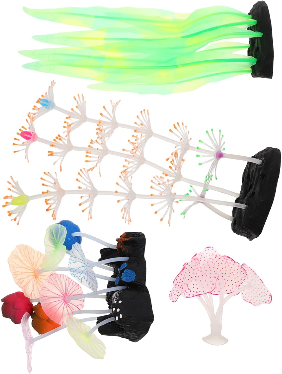 5sets Artificial Fish Tank Decoration Green Ornaments Fish Tank Accessories Faux Plant Artificial Green Water Plants Coral Reef Decor Simulation Aquarium Plant