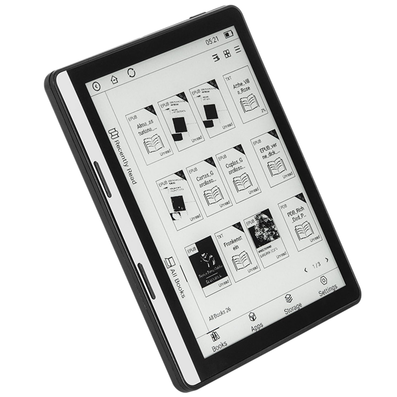 Bewinner 5,76-Zoll-E-Book-Reader mit Frontlicht, Ultradünnes Pocket-Ereader-Tablet, 16 GB Speicher, Lange Akkulaufzeit, Reflexionsfreier Bildschirm für Komfortables Lesen (1G+16G)