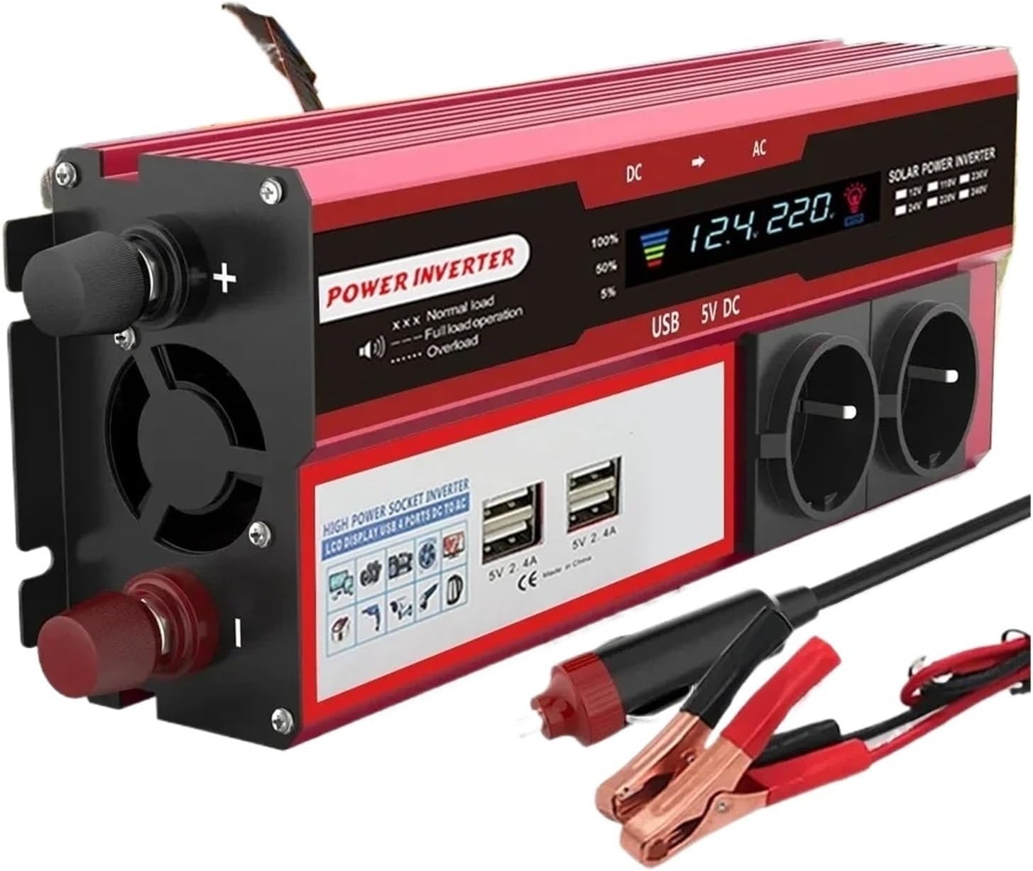 Onduleur 4000W 3000W 12V→220V - 4 USB - Camping-Car