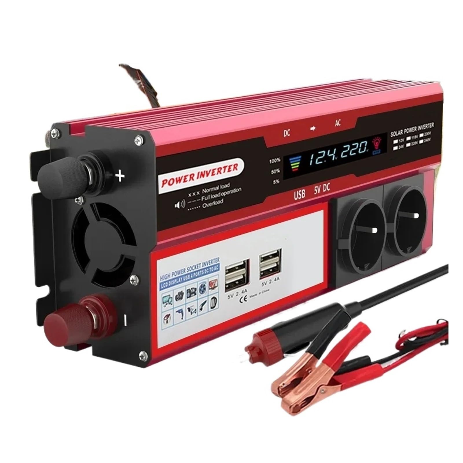 Convertisseur Tension Onduleur 4000 W 3000 W DC 12 V vers AC 220 V 230 V pour Camping-Car Téléphone Voiture Transformateur avec 4 Prises USB UE Affichage LED(4000W)