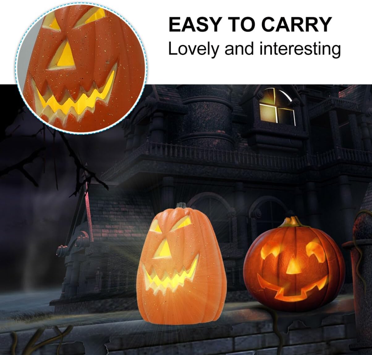 Uonlytech Halloween Decor Pumpkin Lamp Light Up Jack-o-Lantern Plastic Led Pumpkin Light Tiered Tray Decorations Battery Operated Lighted Pumpkin Outdoor Fall Decor Orange