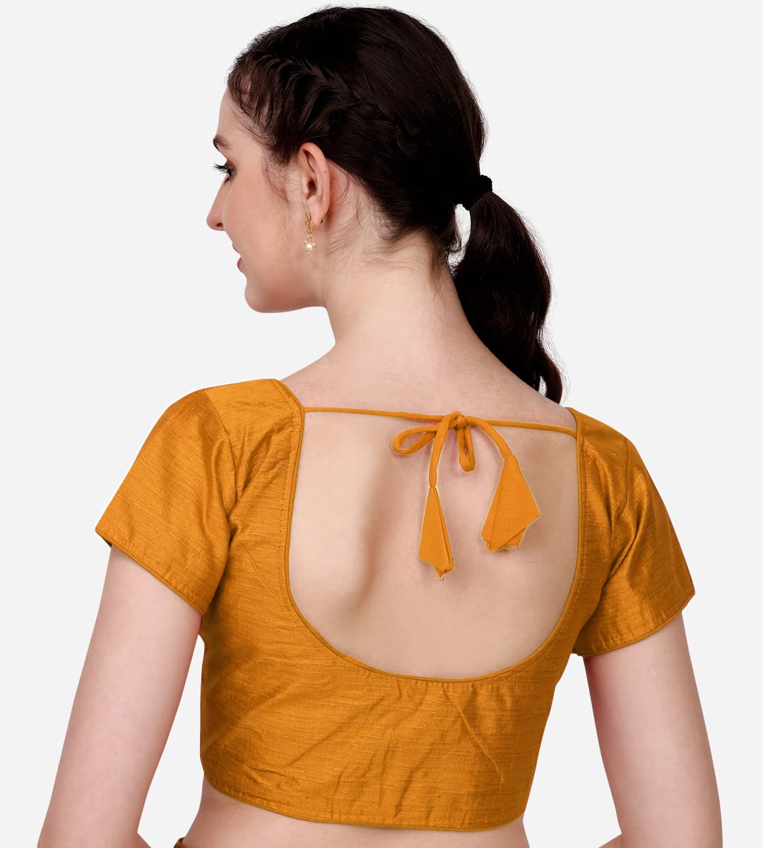 Pujia Mills Women's Phantom Silk Sleeveless Readymade Blouse (Yellow, 36)