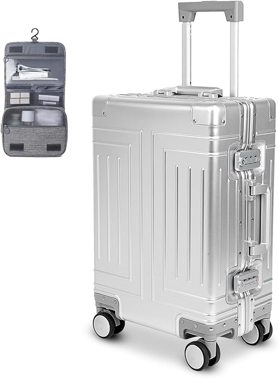 ELZEM All Aluminum Carry on Luggage with 4 Spinner Wheels