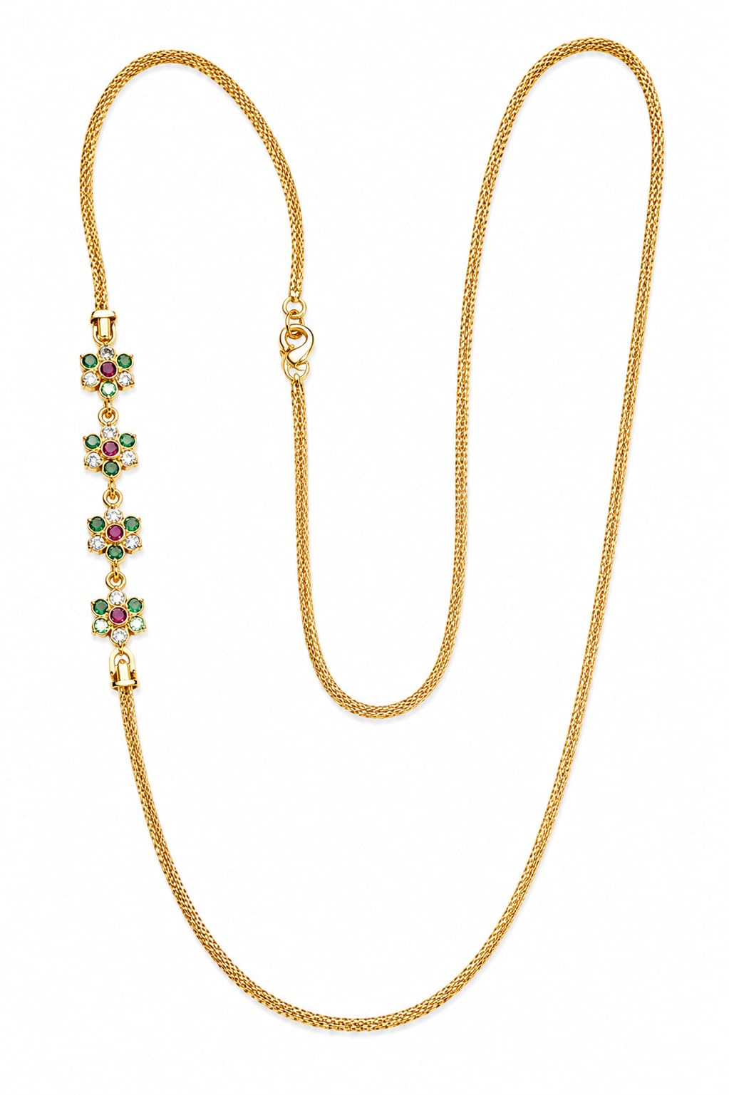 Yashasvi Collections Gold Plated Floral Side Pendant Long Chain Necklace for Women | CZ Stone Traditional Long Haram | Festive, Wedding & Ethnic Jewelry-image-35