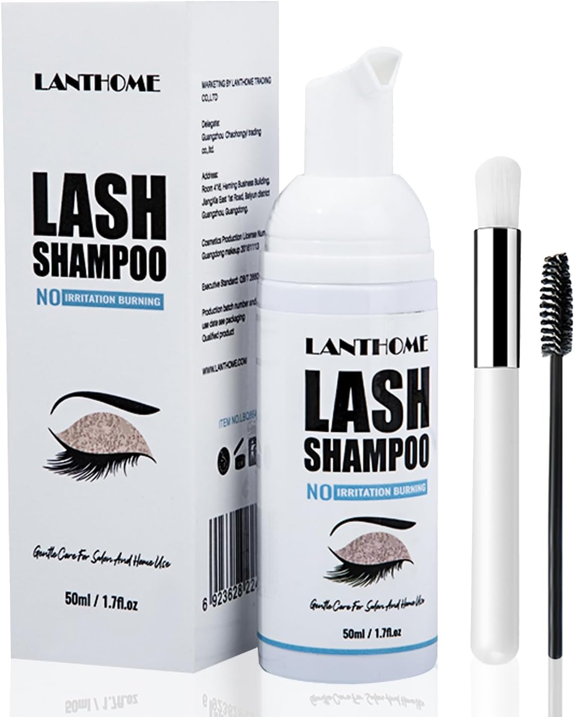 Lash Shampoo for Eyelash Extension, 50ML Eyelash Shampoo Kit, Lash Extension Cleanser, Eyelash Cleanser for Eyelash Extension with Cleansing Brush & Mascara Wand for Salon Use, Home Care