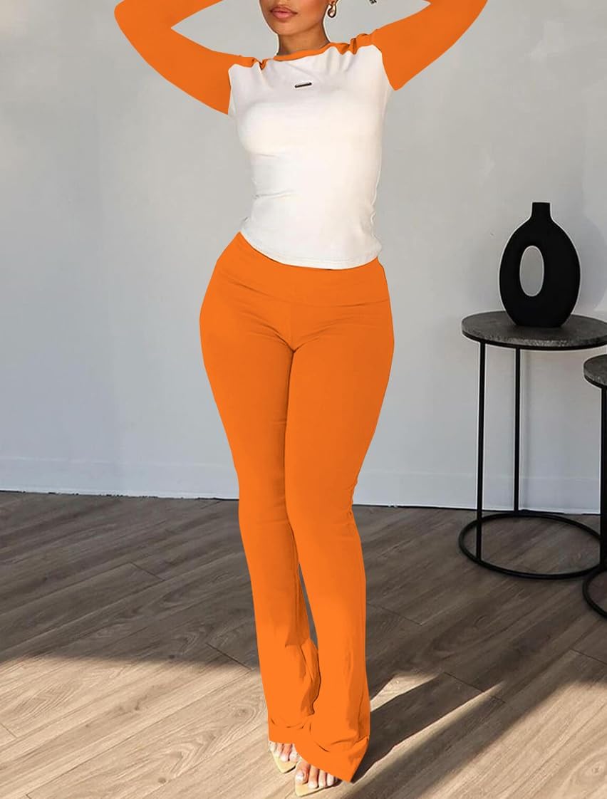 Nimsruc 2 Piece Outfits for Women Casual Sweat Sets Long Sleeve Matching Set Jogging Suits Tracksuits Orange L - Image 5