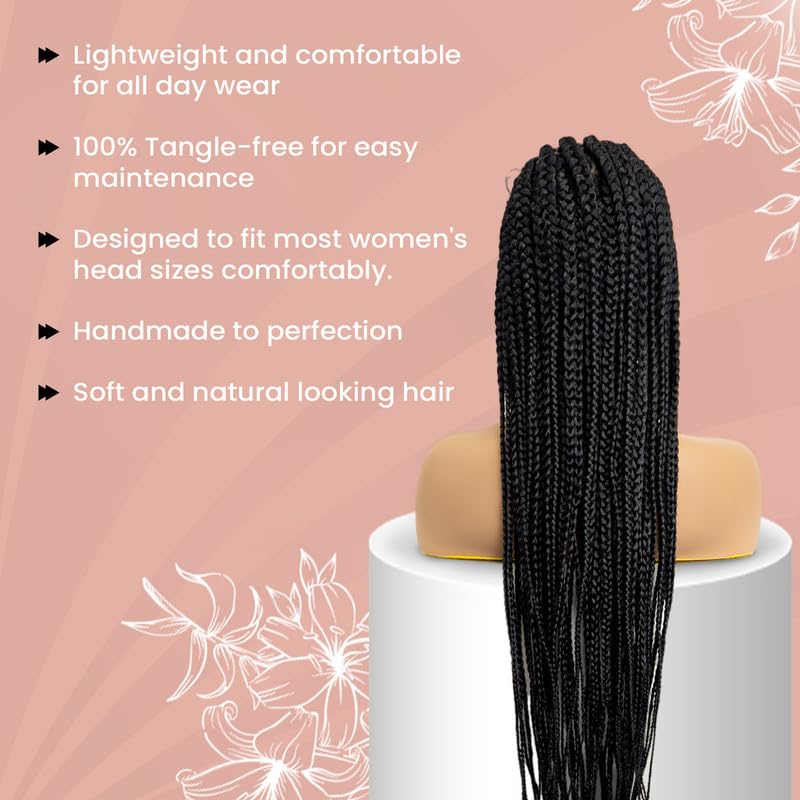 Miniatura 6 de Passion is Beauty - Peluca de encaje completo sin nudos Fulani Box trenzado con pelo de bebé, pelucas de encaje sintético (24 pulgadas, 1B negro