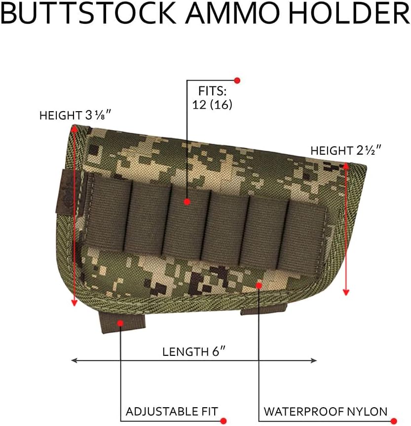 BRONZEDOG Buttstock Ammo Holder 12 Ga 7.62 Caliber Nylon Shell Pouch Rifle Cheek Pad Right Handed Hunting Accessories