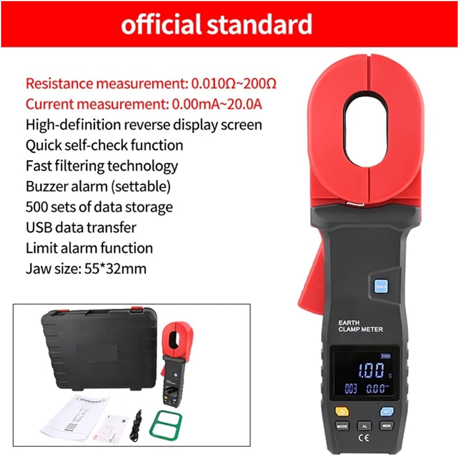 Megohmmeter, Clamp Ground Resistance Tester Plus 9999 Counts Auto Range Lightning Protection Loop Resistance Earth Clamp Meter for Motor Drive(272 Plus)