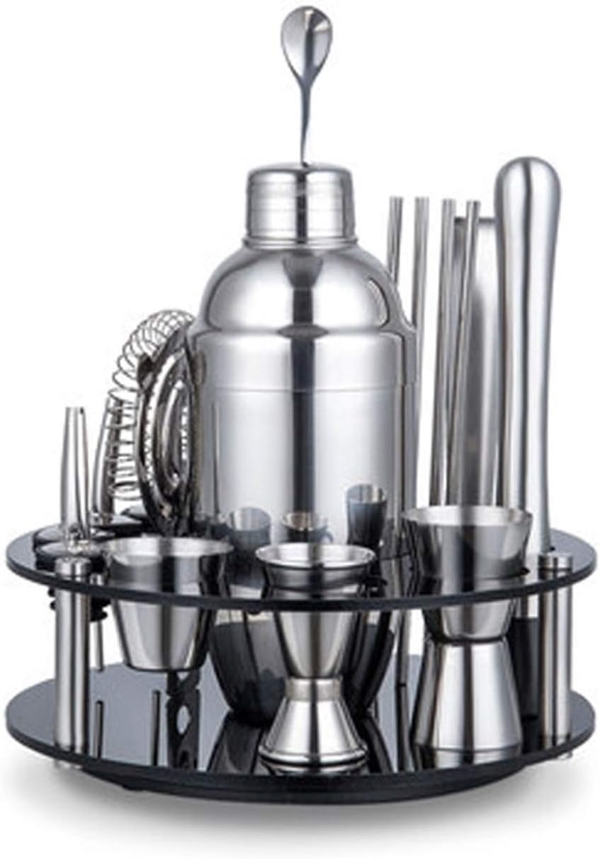 Kit de Coctelera de 19 Piezas con Soporte Giratorio, Acero Inoxidable