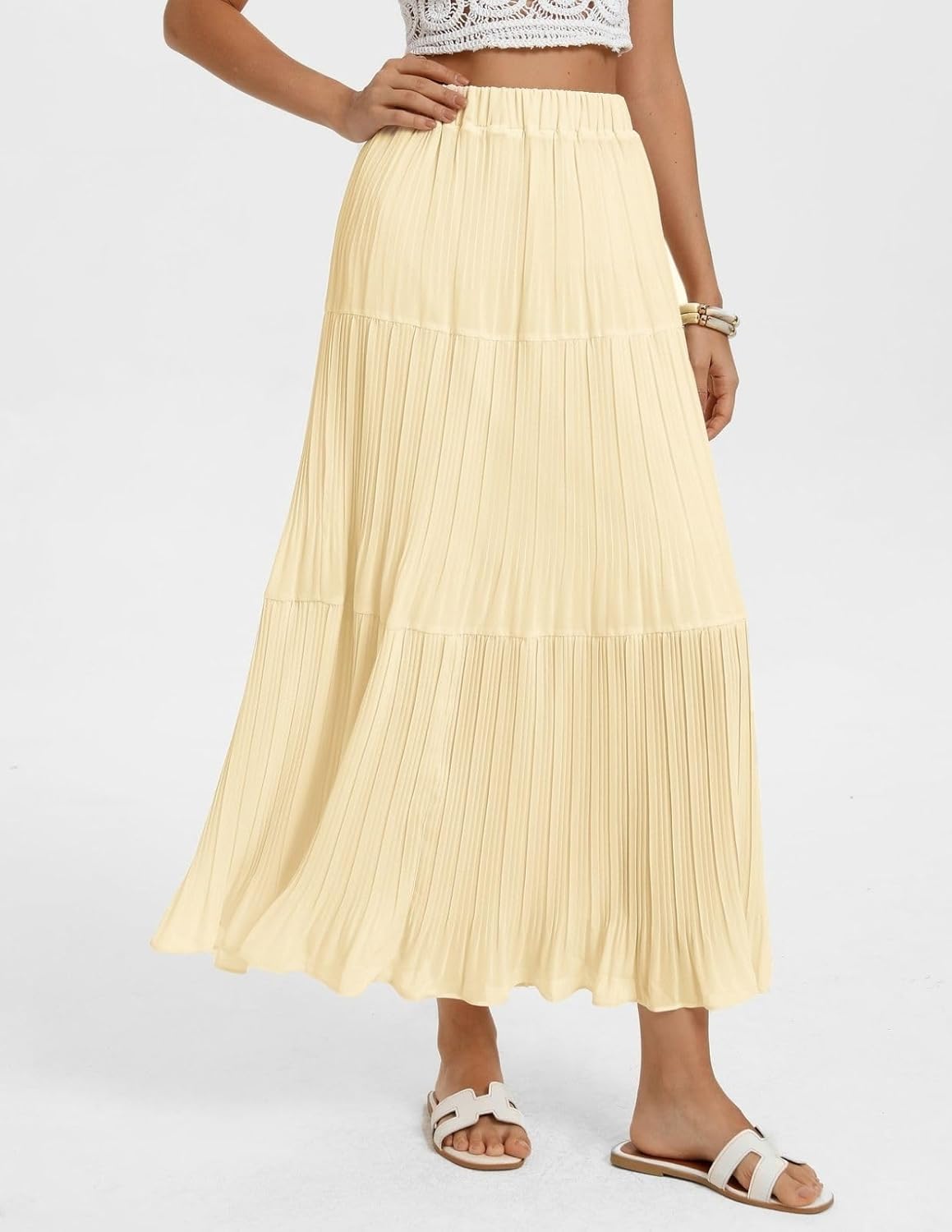 Kate Kasin 2026 Women's Chiffon Maxi Skirt, High Waist Pleated Skirts, Summer Flowy Long Skirts with Underskirt - Image 3