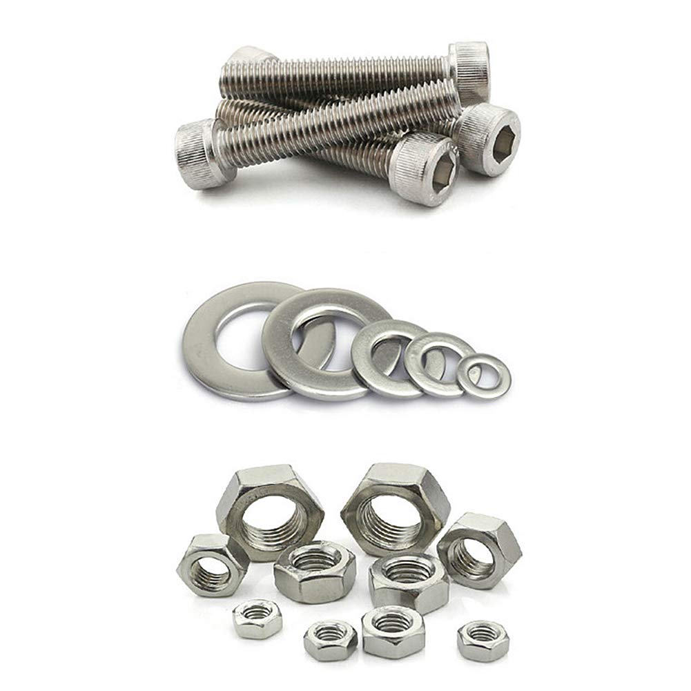 Outils Capuchon à douille Hexagonale Vis Ensemble - M2 M3 M4 Inoxydable Acier Machine Pan Tête Hex Douille Bouton Tête Cap Boulons Écrous Plat Rondelles Assortiment Kit 1080 pièces