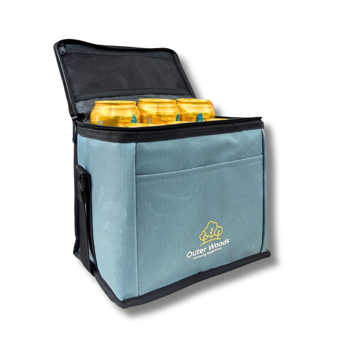 Outer Woods Insulated 6 Can Cooler Bag, Fits 6 x 500ml Beer Cans, Keep Cans Cool for up to 10 Hrs, with 2 Units of Ice Gel Packs, Grey