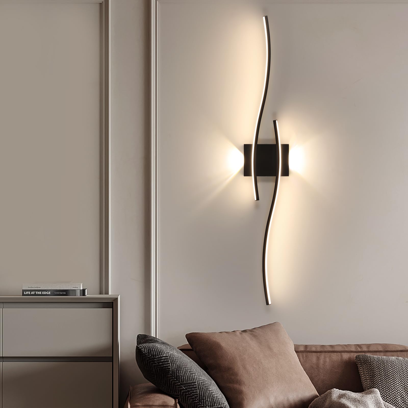 Comely Applique da Parete Interno, 27W 3000LM Lampada da Parete Nero | Moderna Nero Alluminio Minimalista Lampada da Parete LED per Camera da Letto Scale, Luce Neutra 4500K