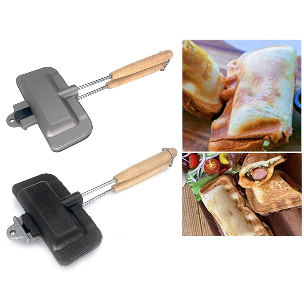 Zertylre Double Sided Sandwich Baking Pan, Hot Sandwich Maker Hot Dog Toaster with Removable Handle, Breakfast Sandwich Maker Flip Grill Pan for Breakfast Pancakes, Omelets, Frittatas(2pack)