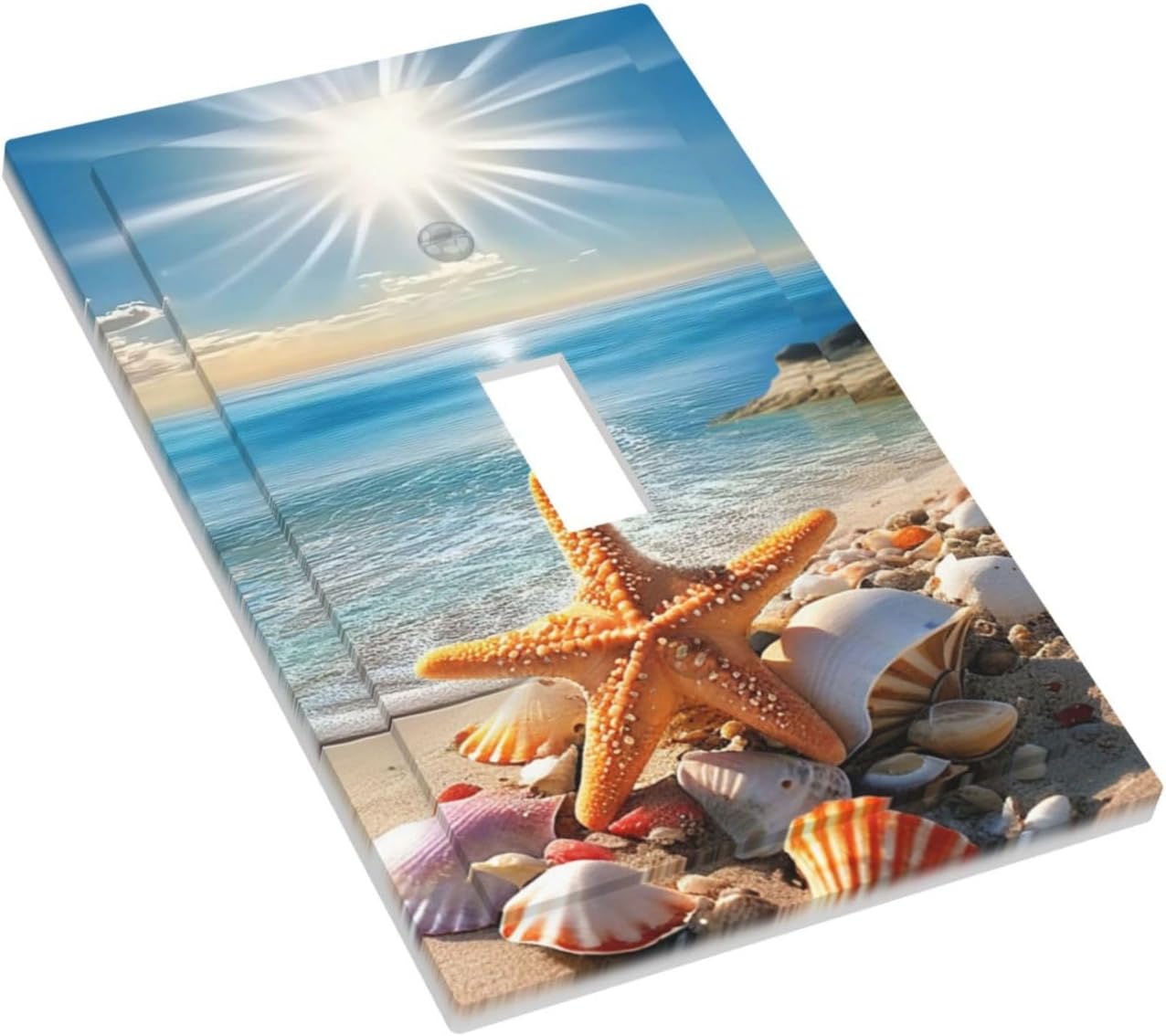 Decorative Light Switch Cover Plate Beach Starfish Seashell Hawaiian Ocean Theme 1 Gang Wall Plate Oversized Single Toggle Wall Cover Plate Jumbo Electrical Switchplate Face Plate