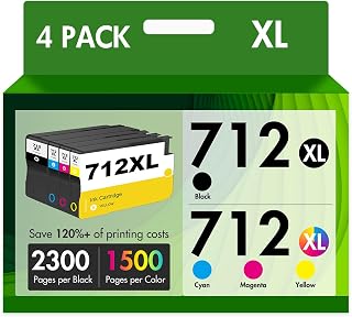 712 Designjet T210 712XL Ink Cartridges Combo Remanufactured Replacement for HP 712 XL 712XL DesignJet T650 T630 T230 Studio Plotter Printer High Yield (4 Pack, Black Cyan Yellow Magenta)