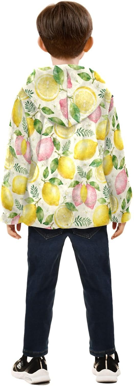 Lemons and Citrus Fruits Pattern Toddler Fleece Zip Up Children Coat Navy Blue Baby Zipper Hoodie