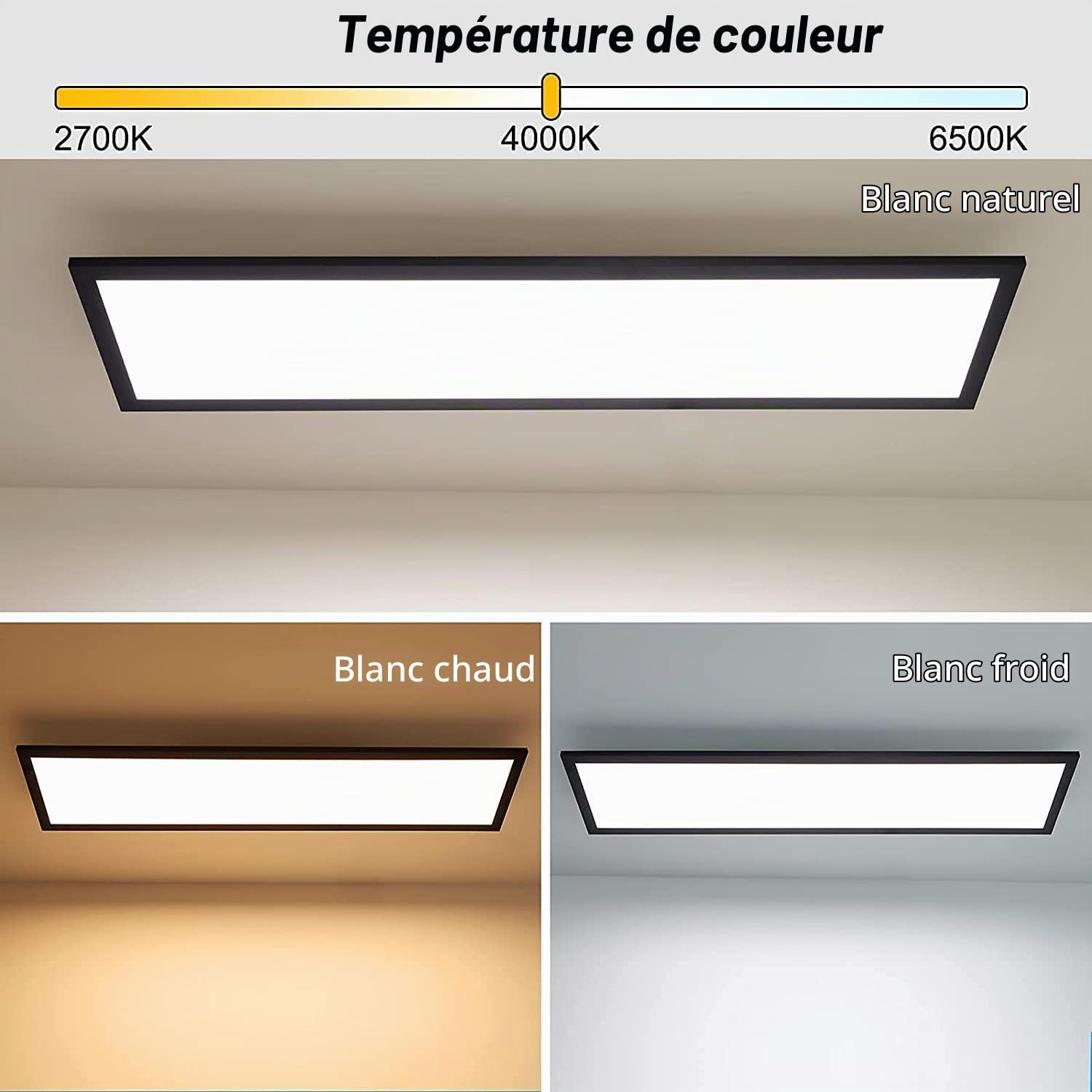 Plafonnier LED Réglable 100x25cm avec Télécommande, 28W Lampe de Plafond 2700K - 6500K (Blanc Chaud/Naturel/Froid), Panneau LED Mince pour Salon, Salle de Cuisine, Balcon, Couloir, Bureau, Garage