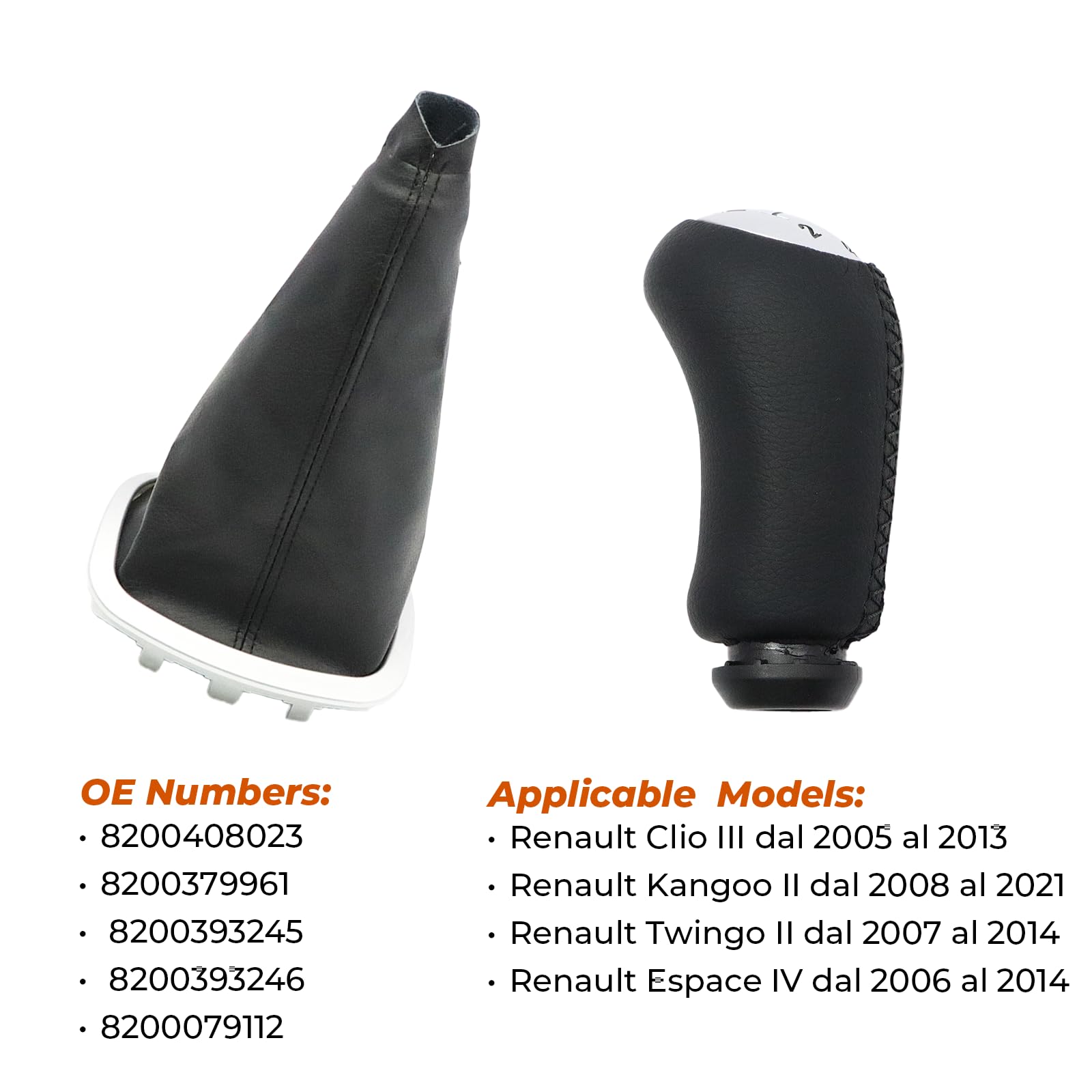 Pomello del cambio a 5 marce per Renault Clio III, Kangoo II, Twingo II, Espace IV con soffietto del cambio per 8200379961 8200393246 Clio III pomello del leva