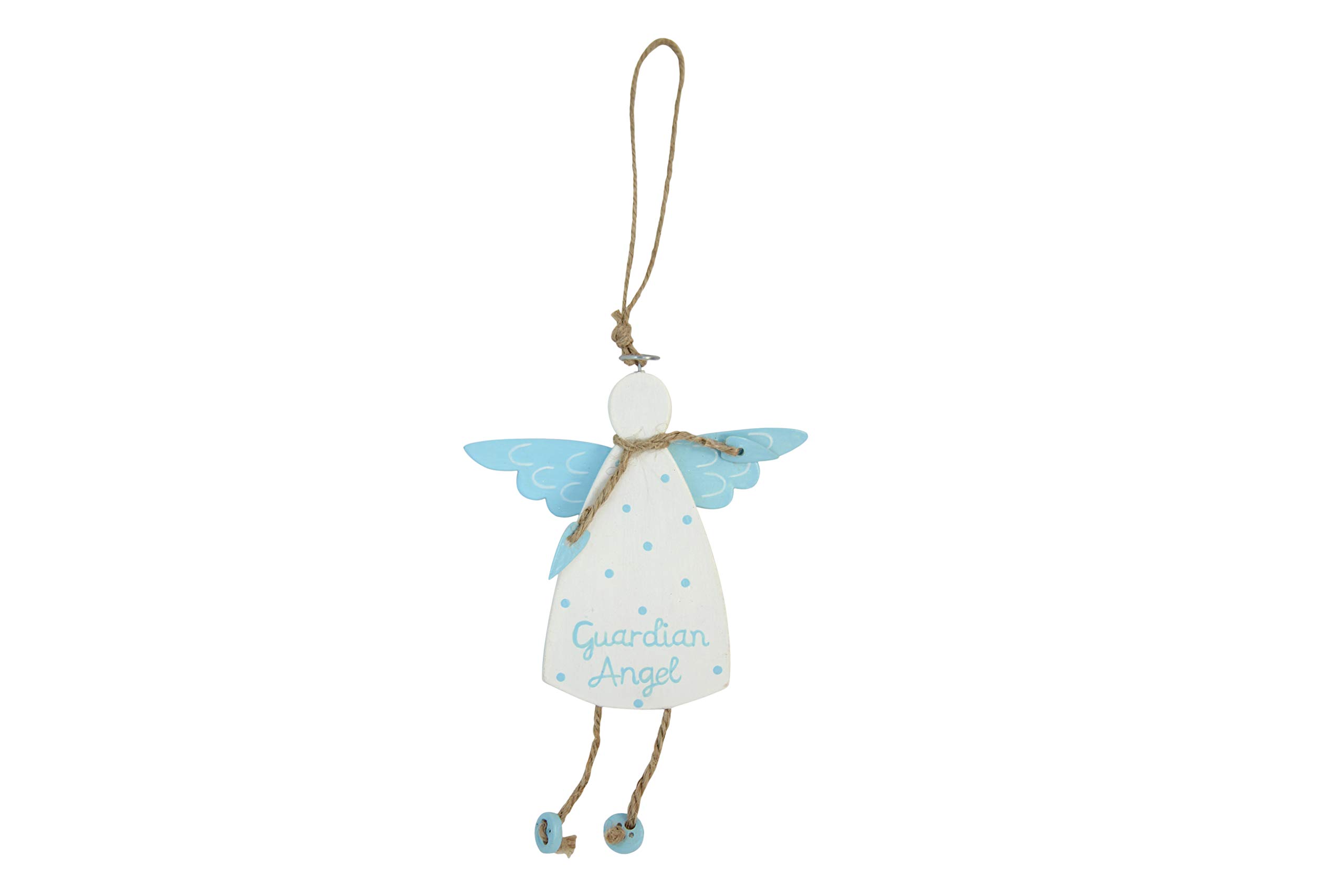 Gisela Graham Guardian Angel Wood Decoration, Blue/White