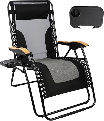Silla reclinable plegable de gran tamaño de 29 pulgadas XL para interiores y exteriores, con reposacabezas, reposabrazos de madera, soporte para
