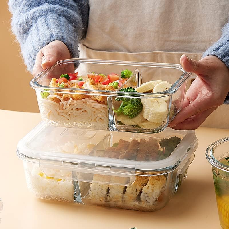 PrepIt Glass Meal Prep Containers 2 Compartment - Glass Food Storage Containers with Lids - Glass Containers with Lids Glass Storage Containers with Lids Glass Lunch Containers (5 Pack, 36 Ounce)