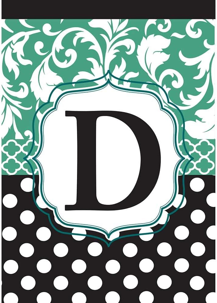 Monogram W Filigree Aqua and Black Polka Dot 18 x 13 Rectangular Double Applique Small Garden Flag