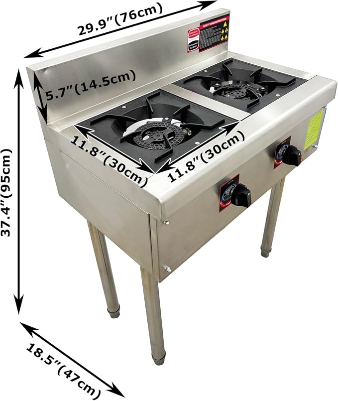 Estufa de gas comercial con doble quemador de 4.5kW, cocina a gas propano con quemadores de hierro fundido y protección contra llamas miniatura 2