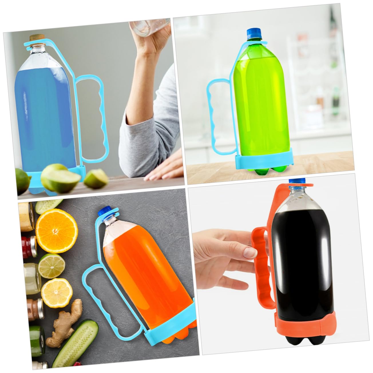 2Pezzi Maniglia Per Bottiglie Di Bevande Stabilizzatore Ergonomico Per Sodas E Acqua Per Picnic E Campeggio - Impugnatura Antiscivolo Arancione E Blu