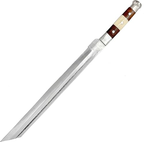 Miniatura 1 de MedievalDepot Full Tang - Espada de seax vikingo con mango de hueso, hoja de acero al carbono hecha a mano, inserciones de madera de nogal y hueso,