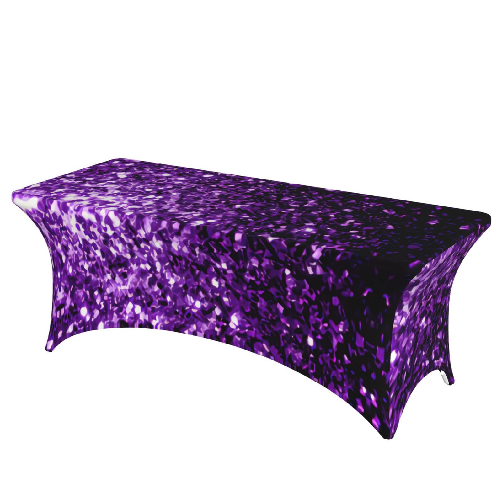 Nappe élasthanne 1.8m violette pailletée pour table de fête chic
