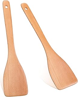 Wood Spatula for Cooking - 13 Inch Uncoated Beech Wood Spatula - Non Scratch Non Stick Cookware Wooden Cooking Utensils for Pan and Wok