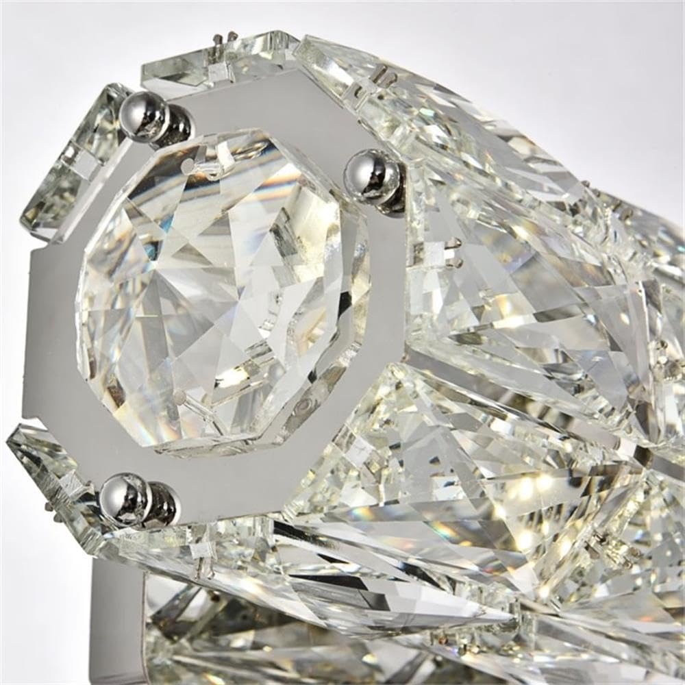 Pemberly Row 12.2" Royal Cut Crystal LED Vanity Light, Chrome Finish, Stainless Steel Frame, Integrated LED, Modern Wall Sconce for Bathroom, Bedroom, Dining Room or Entryway