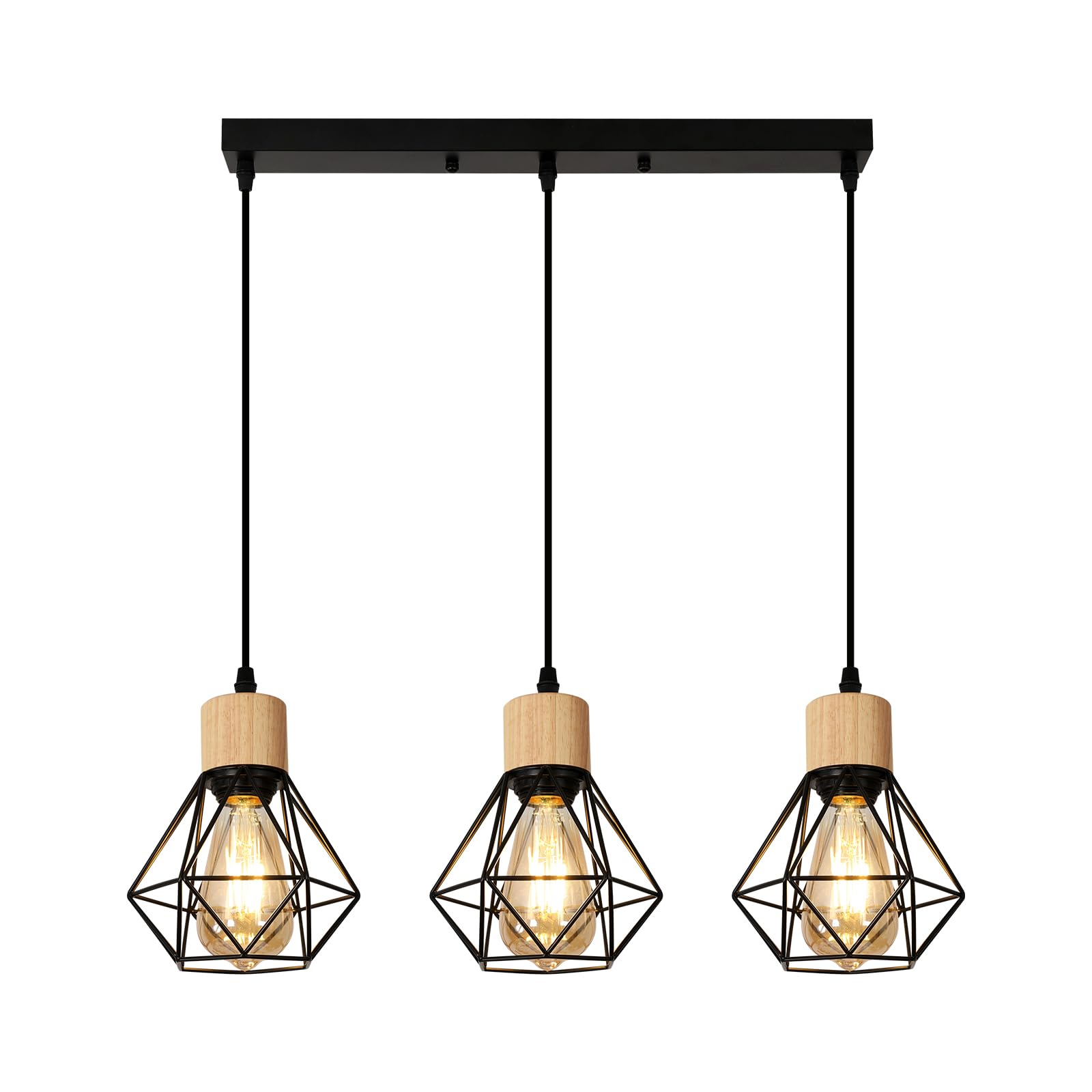 Vintage lampy wiszące, żyrandol przemysłowy E27, 3 przemysłowe lampy sufitowe w stylu vintage, żyrandol klatkowy z czarnego metalu, nowoczesny żyrandol do salonu, kuchni, sypialni