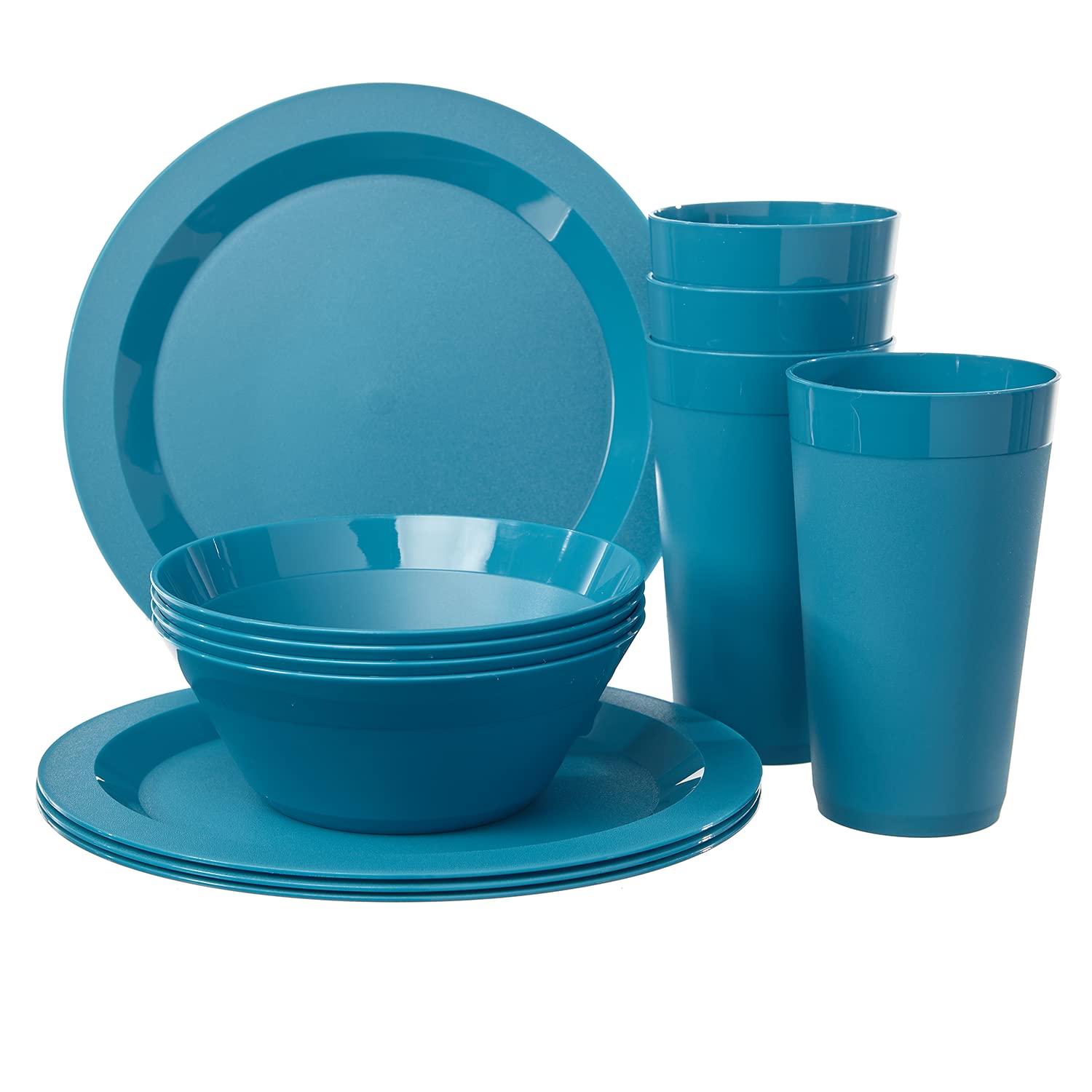 US Acrylic Newport Plastic Plate, Bowl and Tumbler Dinnerware Set for 4