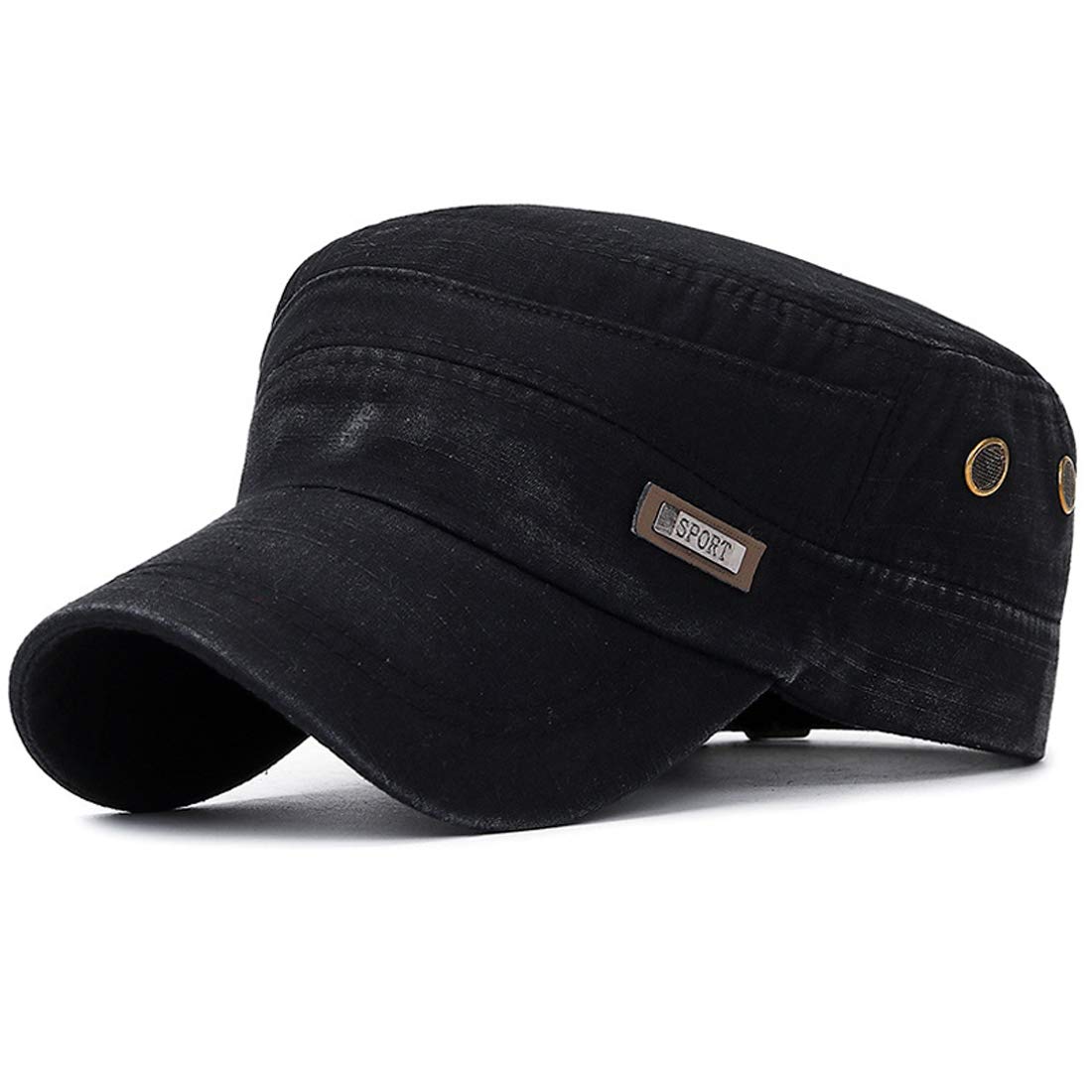 Yixda Men‘s Washed Cotton Military Hat Adjustable Cadet Army Caps (Black)