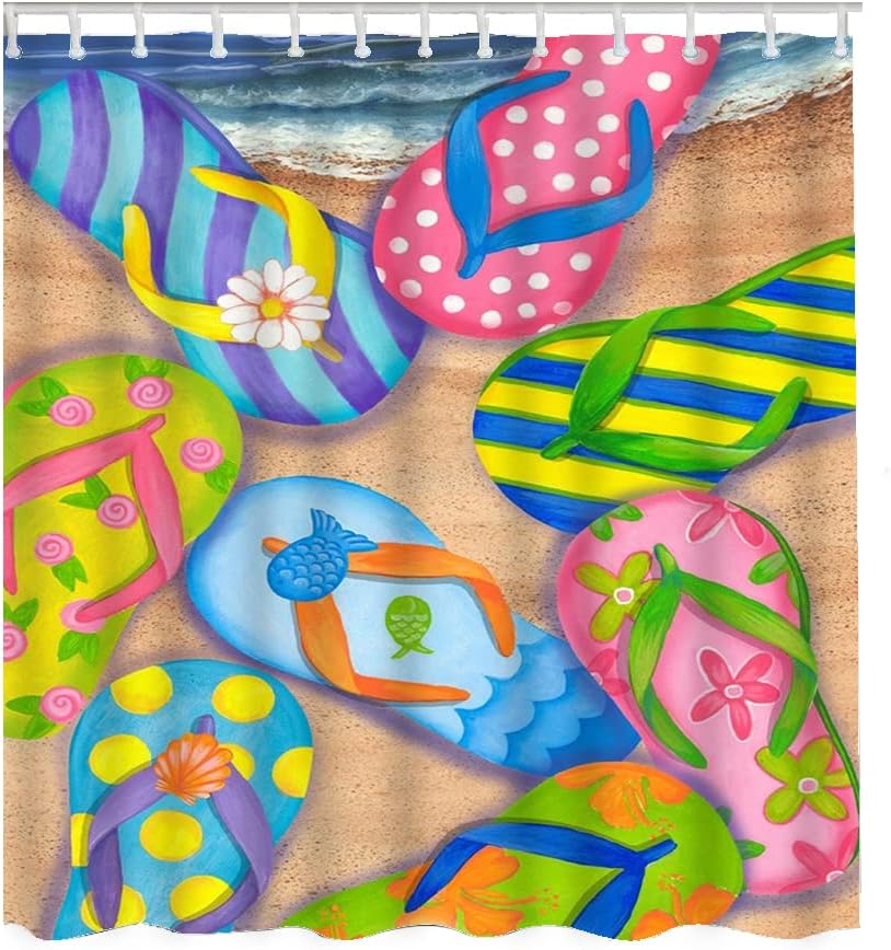 Zaueky Flip Flops Shower Curtain Beach Sand Colorful Cool