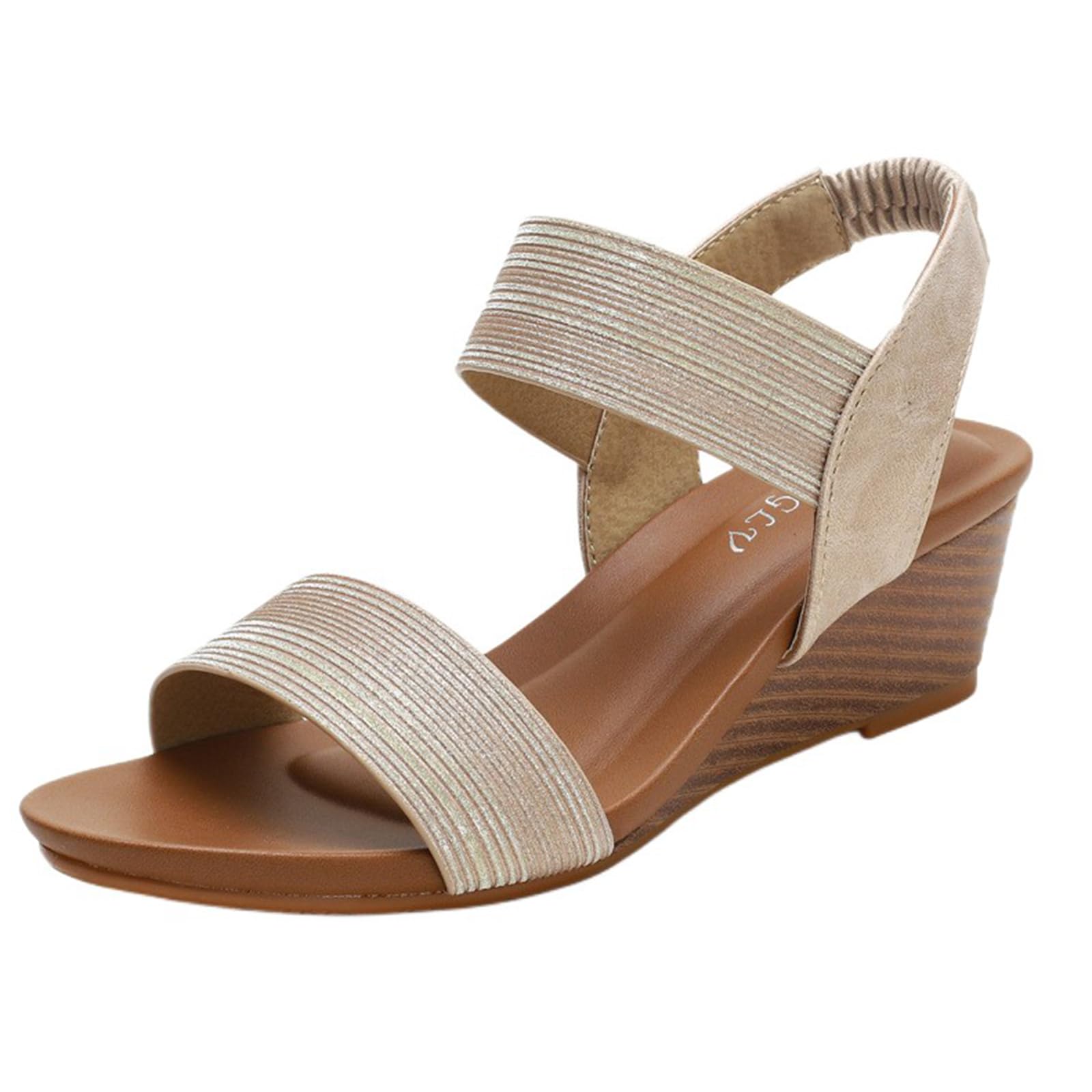 Women's Wedge Sandals Cutout Elastic Band Behemia Open Toe Sandal Roman Summer Casual Mid Heeled Beach Sexy Shoes