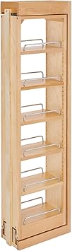 Rev-A-Shelf 6" W x 42" H Pull Out Quad Shelf Organizer for Wall & Base Kitchen Cabinets, Full Extension Filler Spice Rack, Adjustable, Wood, 432-WF42-6C