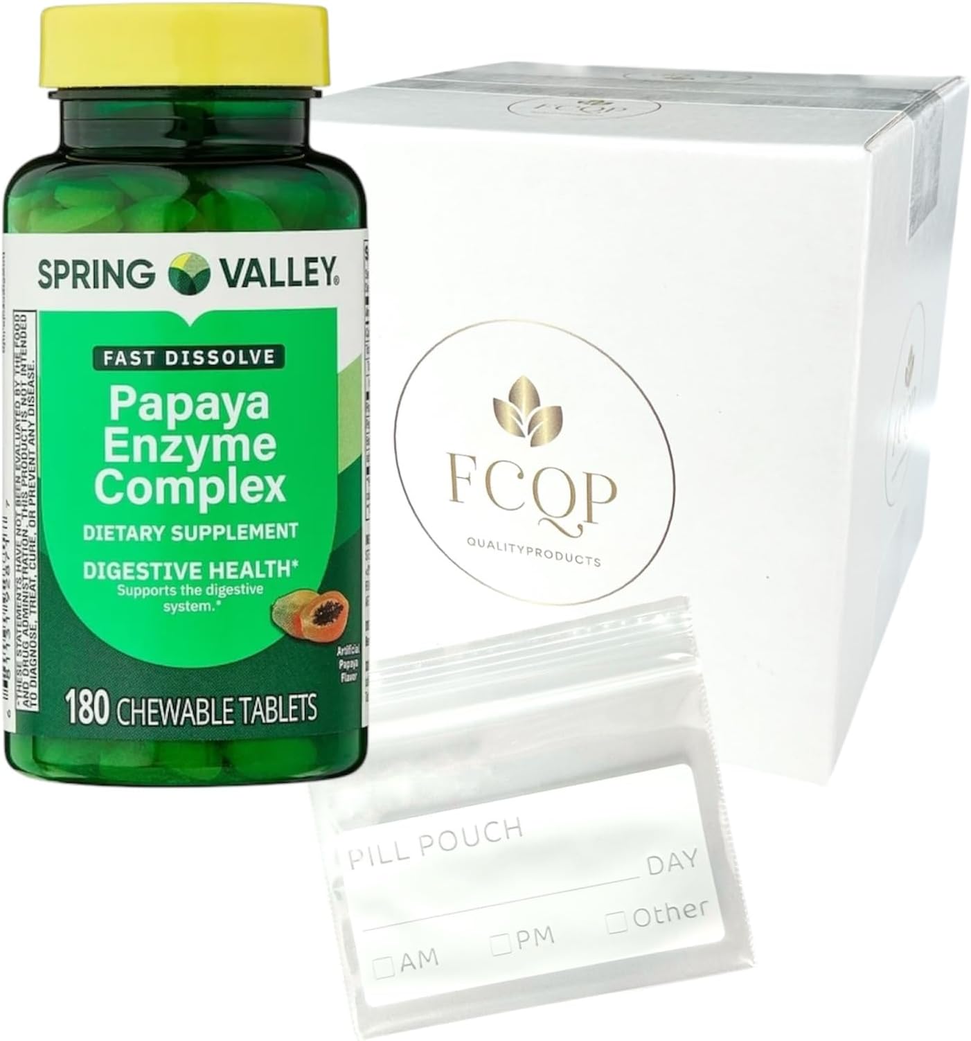 Spring Valley Papaya Enzyme Complex Chewable Tablets Dietary Supplement, Digestive Health, 180 Count Included is a Pill Pouch Sticker