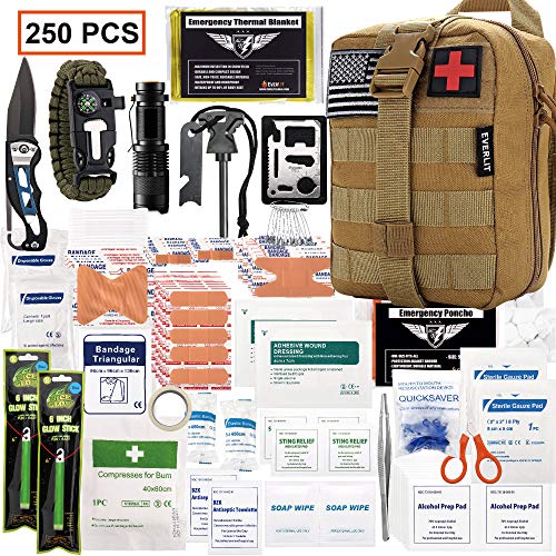 EVERLIT 250 Pieces Survival First Aid Kit IFAK Molle System Compatible Outdoor Gear